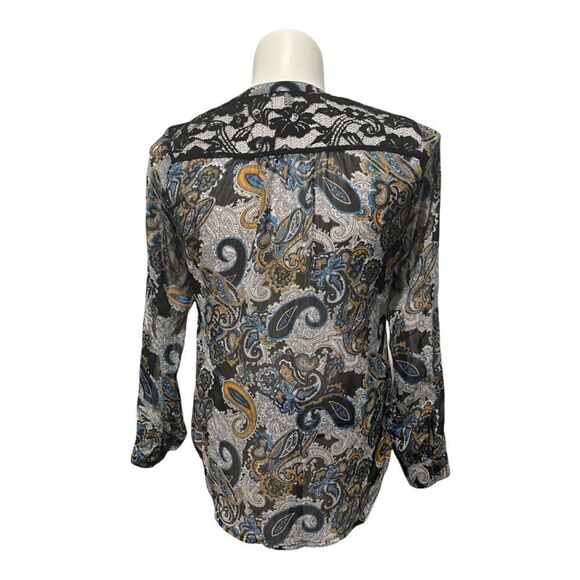 FIGUEROA & Flower V-Neck Ruffle Detail Paisley Print Sheer Blouse Top M - Picture 7 of 9